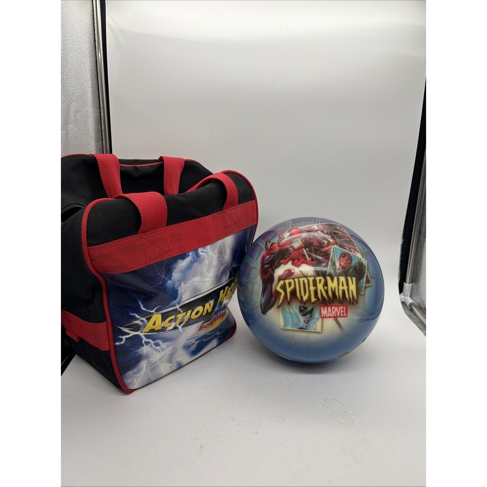 RARE Spiderman Bowling Ball VIZ-A-BALL Drilled 2004 Marvel 7 Lbs Plus Bag